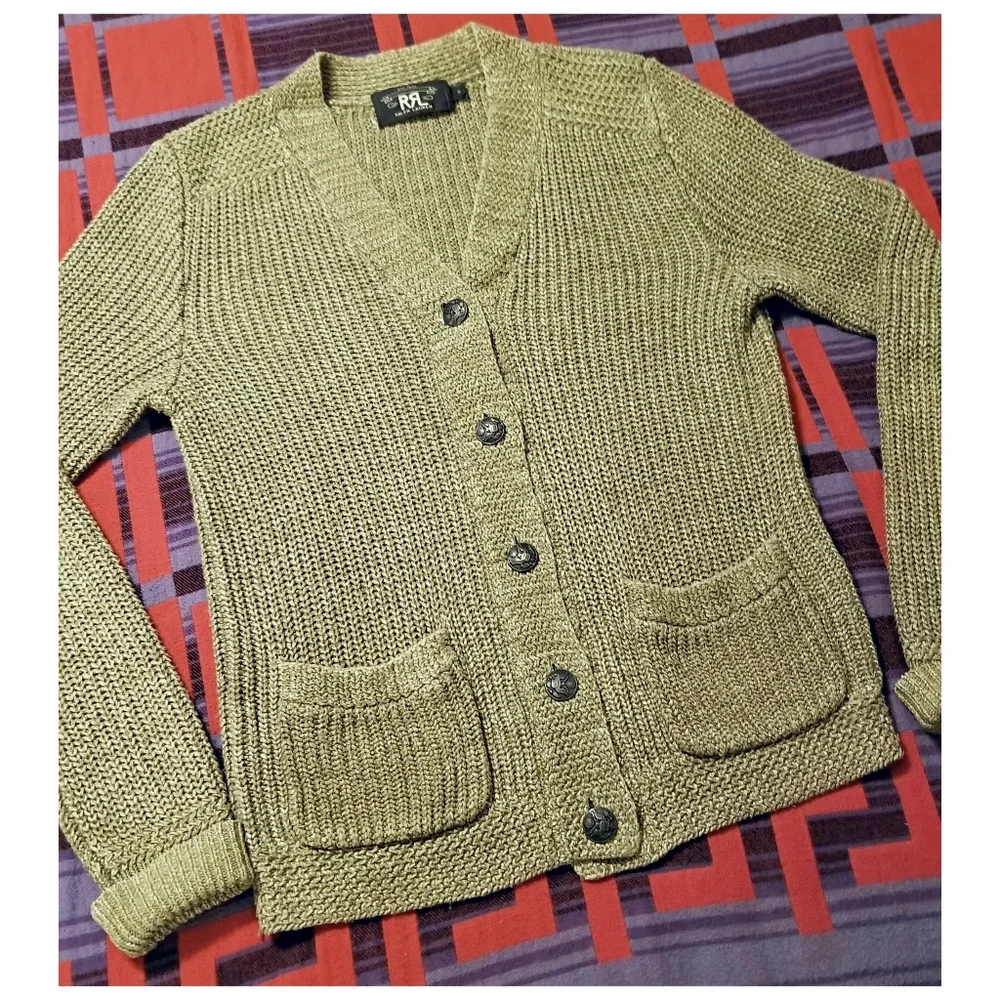 DOUBLE RL RALPH LAUREN RRL COTTON/ LINEN BLEND CARDIGAN SWEATER- SIZE SMALL